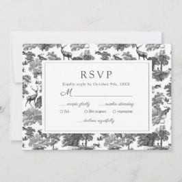 Elegant Vintage Black White Toile Deer RSVP Kaart