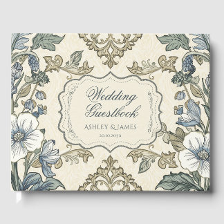 Elegant Vintage Blauw Bloemend Huwelijksgastenboek Gastenboek