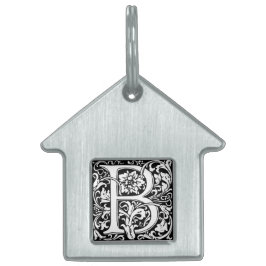 Elegant Vintage Bloem Letter B Monogram Huisdieren Naamplaatje