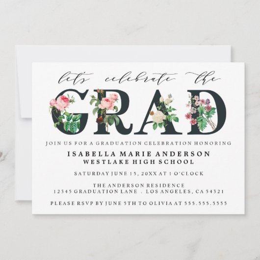 ELEGANT VINTAGE-BLOEMEN AFSTUDEERFEEST UITNODIGING (Voorkant)