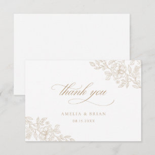 Elegant Vintage Bloemendesign Beige Goud Schrift B Bedankkaart
