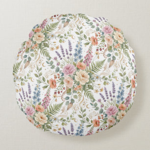 Elegant Vintage Bloemige Botanische Ontwerp Rond Kussen