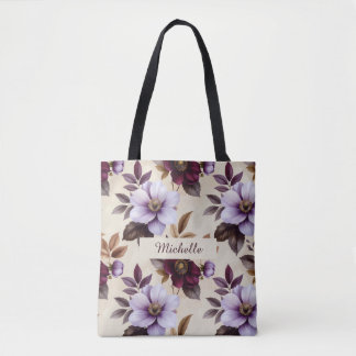 Elegant Vintage Bloemmotief in Paars Bourgondië Tote Bag