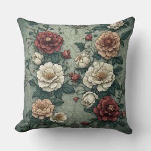 Elegant Vintage Bloempatroon Met Pioenrozen Kussen