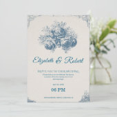 Elegant Vintage Blue Floral Wedding Invitation Kaart (Staand voorkant)