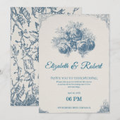 Elegant Vintage Blue Floral Wedding Invitation Kaart (Voorkant / Achterkant)