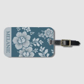 Elegant Vintage Blue Flower Pattern Personalised Bagagelabel (Voorkant (horizontaal))