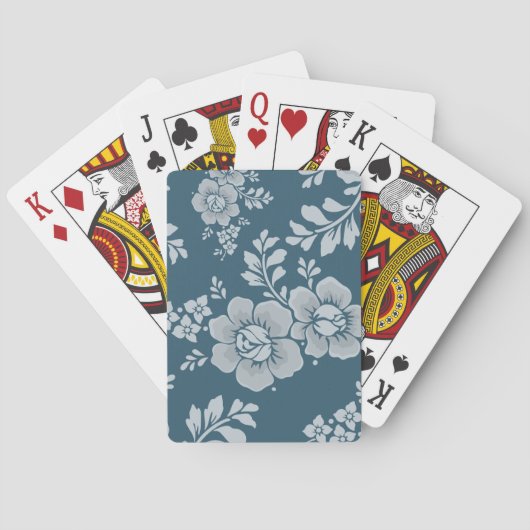 Elegant Vintage Blue Flower Pattern Pokerkaarten (Achterkant)