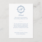 Elegant Vintage Blue Toile Monogram Wedding Informatiekaartje (Voorkant)