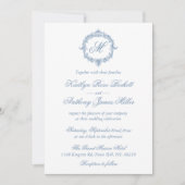 Elegant Vintage Blue Toile Monogram Wedding Kaart (Voorkant)