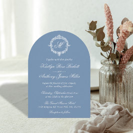Elegant Vintage Blue Toile Monogram Wedding Kaart