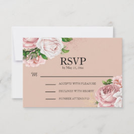 Elegant Vintage Blush Pink Floral Wedding RSVP Kaartje