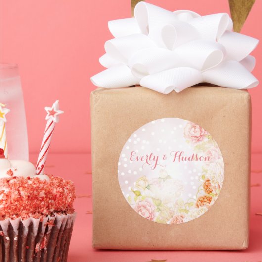 Elegant Vintage Blush Pink Weddenschap Rozen Ronde Sticker (Feest)