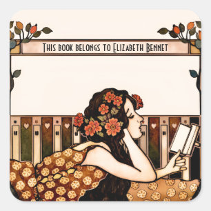 Elegant vintage boekplattegrondtekening vierkante sticker