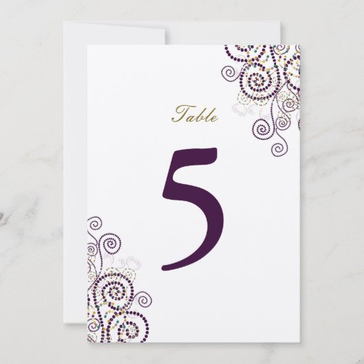 Elegant Vintage Boho Paarse Spiraal Tafelnummer (Voorkant)