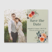 Elegant Vintage Boho Red Oranje Grey Save the Date
