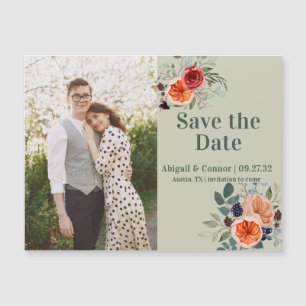 Elegant Vintage Boho Red Oranje Grey Save the Date