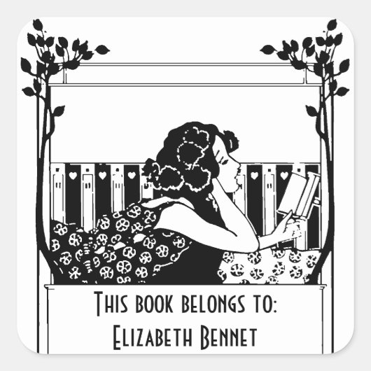 Elegant Vintage Bookplate Vierkante Sticker (Voorkant)