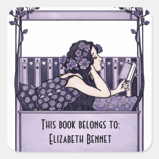 Elegant Vintage Bookplate Vierkante Sticker (Voorkant)