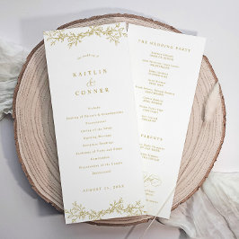 Elegant Vintage Botanical  Gold Wedding Program Programmakaart