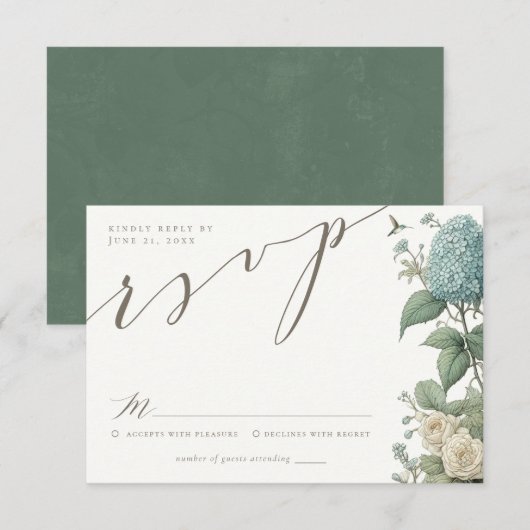 Elegant Vintage Botanical Wedding RSVP Card (Voorkant / Achterkant)