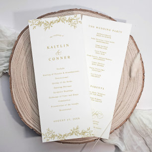 Elegant Vintage Botanisch Huwelijksprogramma Goud Programmakaart