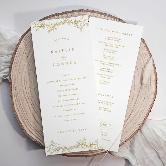 Elegant Vintage Botanisch Huwelijksprogramma Goud Programmakaart