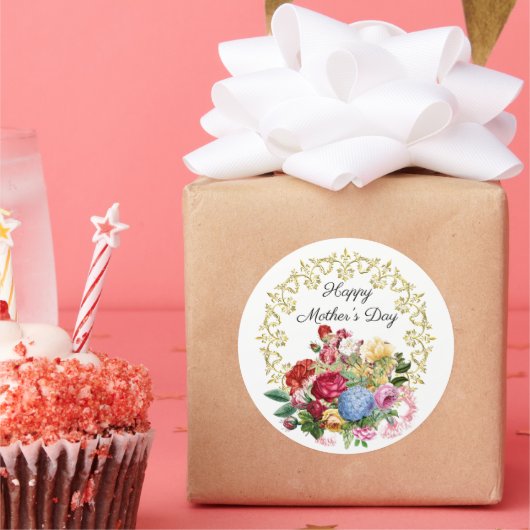 Elegant Vintage Botanische Moederdag Ronde Sticker (Feest)