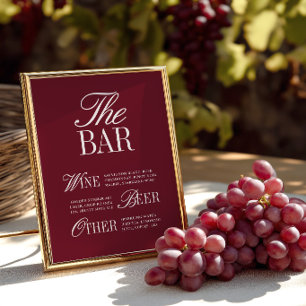 Elegant Vintage Bourgondië Bar Menu Trouwbord