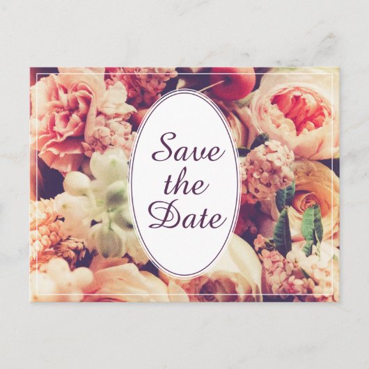 Elegant vintage bruiloft aankondiging, bloemmotief feestdagenkaart (Voorkant)