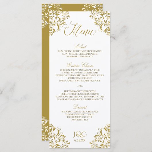 Elegant vintage bruiloft menu | Nadine (goud) (Voorkant / Achterkant)