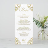 Elegant vintage bruiloft menu | Nadine (goud) (Staand voorkant)