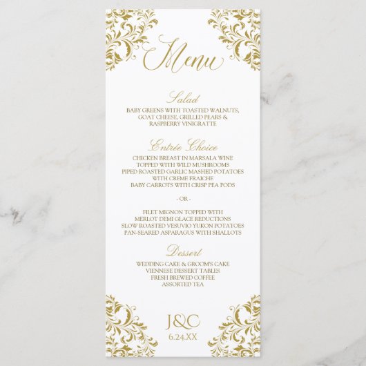 Elegant vintage bruiloft menu | Nadine (goud) (Voorkant)