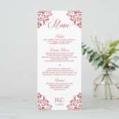 Elegant vintage bruiloft menu | Nadine (rood) (Staand voorkant)