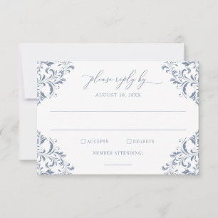 Elegant Vintage Bruiloft Stoffig Blauw Antiek RSVP Kaartje