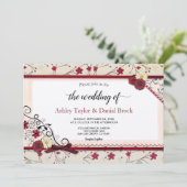 Elegant Vintage Burgundy Floral Classy Wedding Kaart (Staand voorkant)