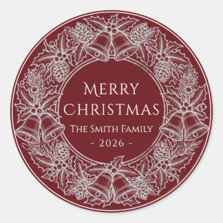 Elegant Vintage Burgundy Red White Christmas Holid Ronde Sticker