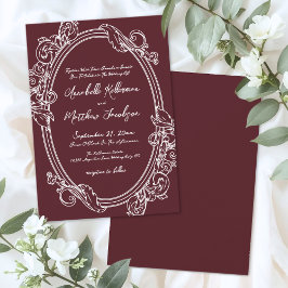 Elegant Vintage Burgundy Wedding Kaart
