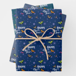 Elegant Vintage Butterflies & Stars Happy Nieuwjaa Inpakpapier Vel
