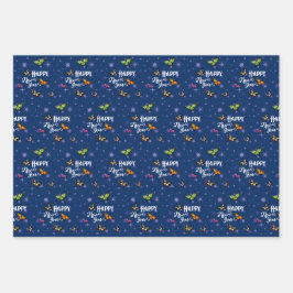 Elegant Vintage Butterflies & Stars Happy Nieuwjaa Inpakpapier Vel