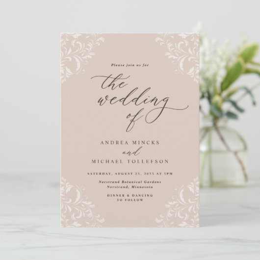Elegant Vintage Champagne Tan Wedding Kaart (Staand voorkant)