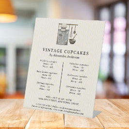 Elegant Vintage Chef's Equipment Bakery Price Reclamebord Met Voetstuk