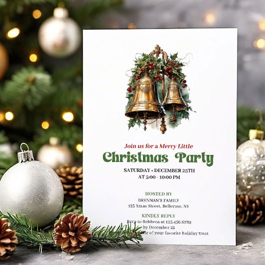 Elegant vintage Christmas bells party invitation Kaart