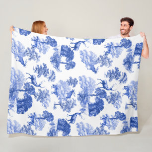 Elegant Vintage Classic Blue French Toile Deer Fleece Deken