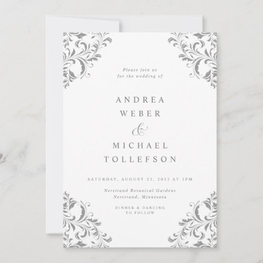 Elegant Vintage Classic Silver Gray Wedding Kaart (Voorkant)