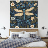 Elegant vintage cottage cozy blue dragonfly canvas afdruk (Insitu (Slaapkamer))