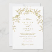 Elegant Vintage Crest Gold Botanical Wedding Kaart (Voorkant)
