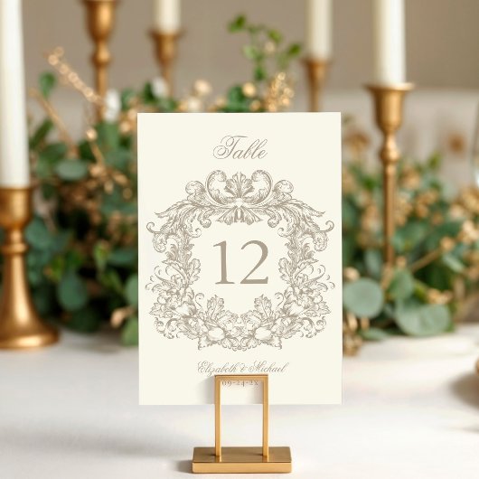 Elegant Vintage Crest Ivory Wedding Kaart