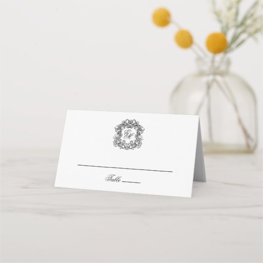 Elegant Vintage Crest Monogram Weddenschap Plaatskaartje (Voorkant)