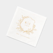 Elegant Vintage Crest Wedding Logo Gold Folie Servetten (Links)